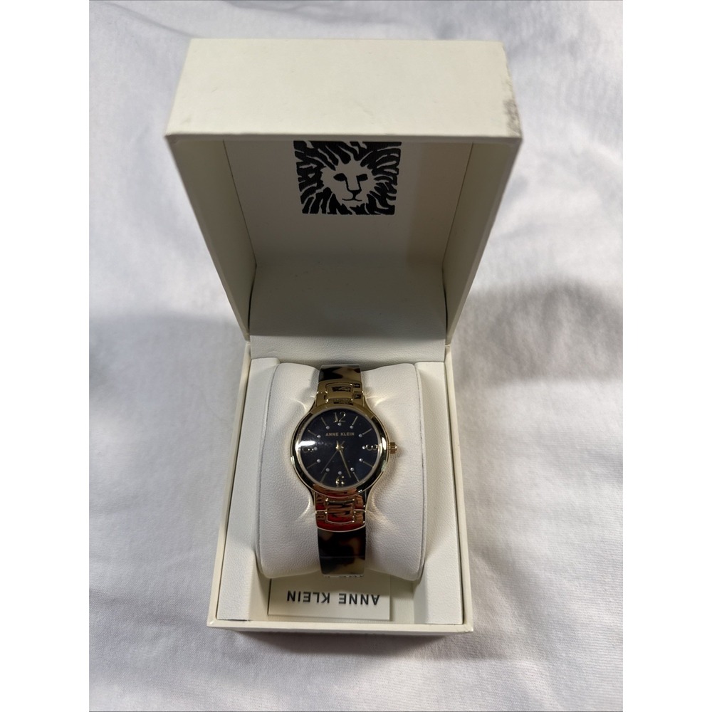 Anne Klein Women's Watch Tortoise Band Gold Tone Round 34mm New In Box